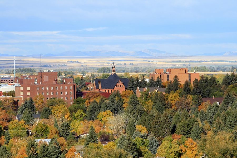 Bozeman in fall color with the Bridger foothills beyond